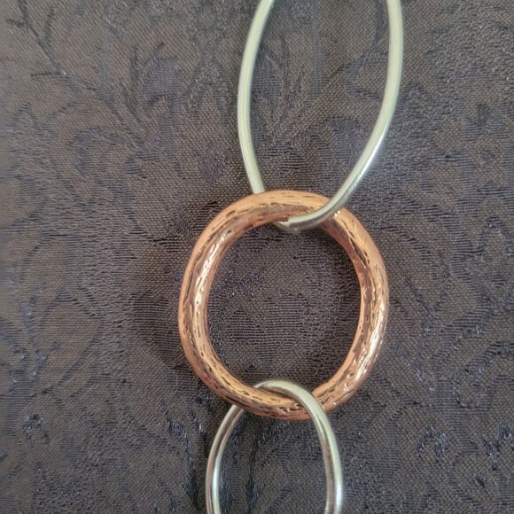 Long Multi-Tone Circle Link Necklace With Rhinestone Accents - Picture 4 of 6